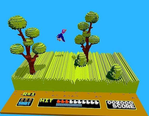 Duck Hunt (alternate scene) rendered as a 3D voxel diorama in 3dSen
