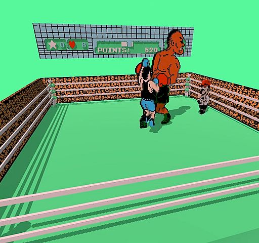 Punch Out!! rendered as a 3D voxel diorama in 3dSen