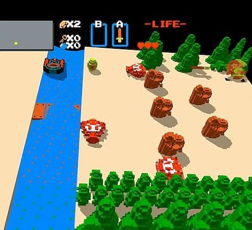 The Legend of Zelda rendered as a 3D voxel diorama in 3dSen